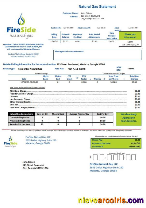 USA California FireSide natural gas utility bill